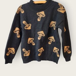 No Boundaries Black Sweater with Tan Mushroom Pattern Sz XS